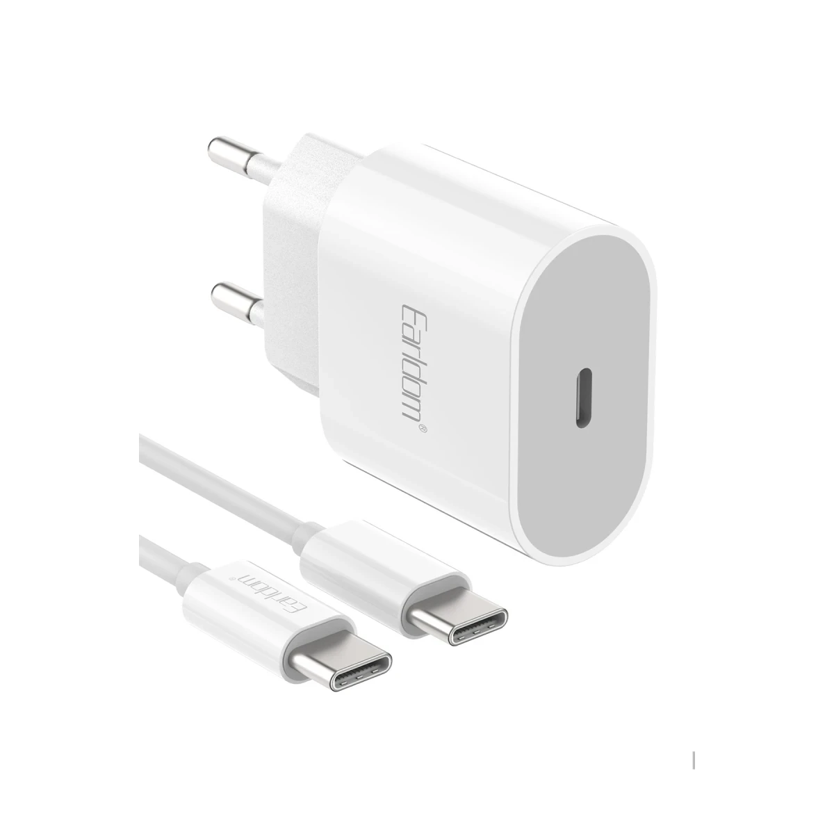 Earldom ES-EU42C 20W Type-C Çıkışlı Ekstra Type-C to Type-C Kablolu PD Hızlı Şarj Cihazı - Beyaz