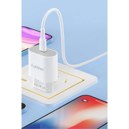 Earldom ES-EU42C 20W Type-C Çıkışlı Ekstra Type-C to Type-C Kablolu PD Hızlı Şarj Cihazı - Beyaz