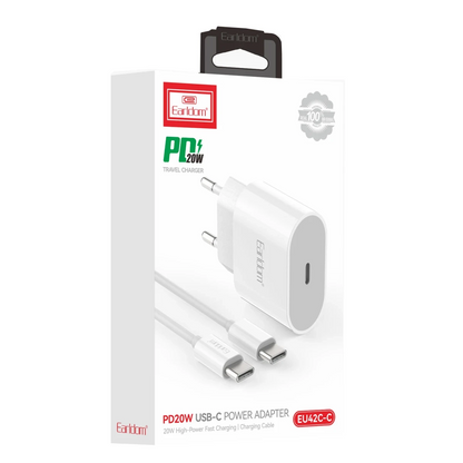 Earldom ES-EU42C 20W Type-C Çıkışlı Ekstra Type-C to Type-C Kablolu PD Hızlı Şarj Cihazı - Beyaz