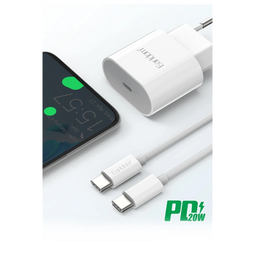 Earldom ES-EU42C 20W Type-C Çıkışlı Ekstra Type-C to Type-C Kablolu PD Hızlı Şarj Cihazı - Beyaz