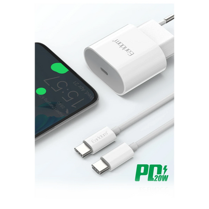 Earldom ES-EU42C 20W Type-C Çıkışlı Ekstra Type-C to Type-C Kablolu PD Hızlı Şarj Cihazı - Beyaz