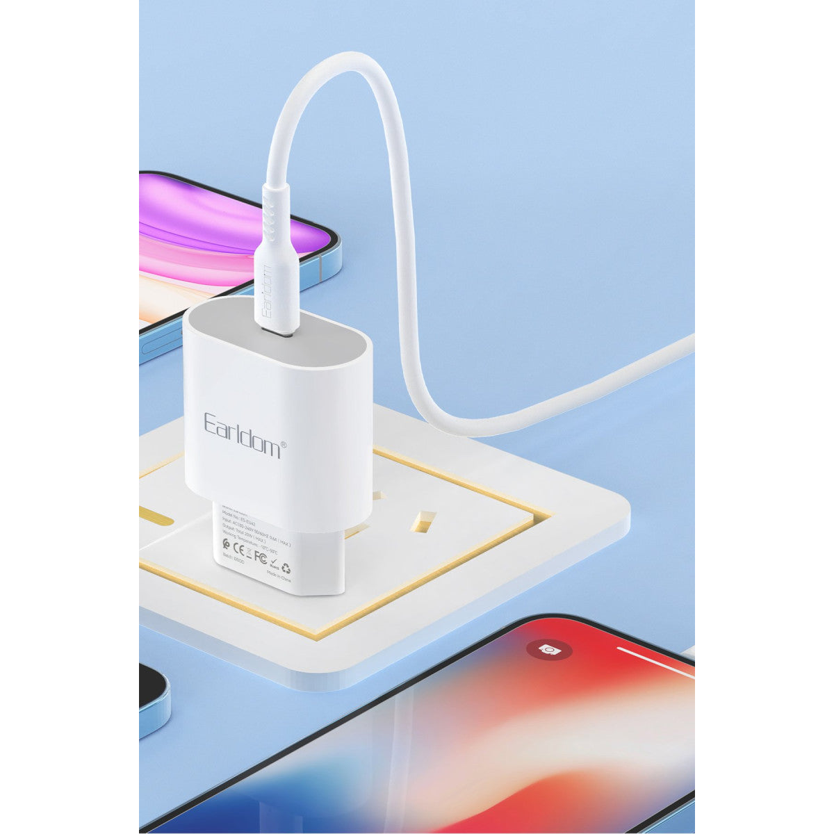 Earldom ES-EU42C 20W Type-C Çıkışlı Ekstra Type-C to Type-C Kablolu PD Hızlı Şarj Cihazı