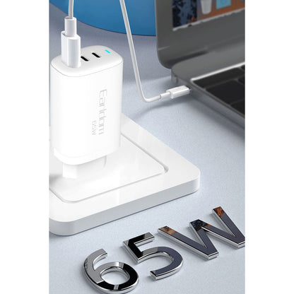 Earldom EU26C 2 Adet 65W Type-C ve 1 Adet 30W USB 3.0 Çıkışlı Ekstra Type-C to Type-C Kablolu GAN Şarj Cihazı