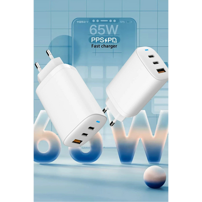 Earldom EU26i 2 Adet 65W Type-C ve 1 Adet 30W USB 3.0 Çıkışlı Ekstra Type-C to Lightning Kablolu GAN Şarj Cihazı - Beyaz