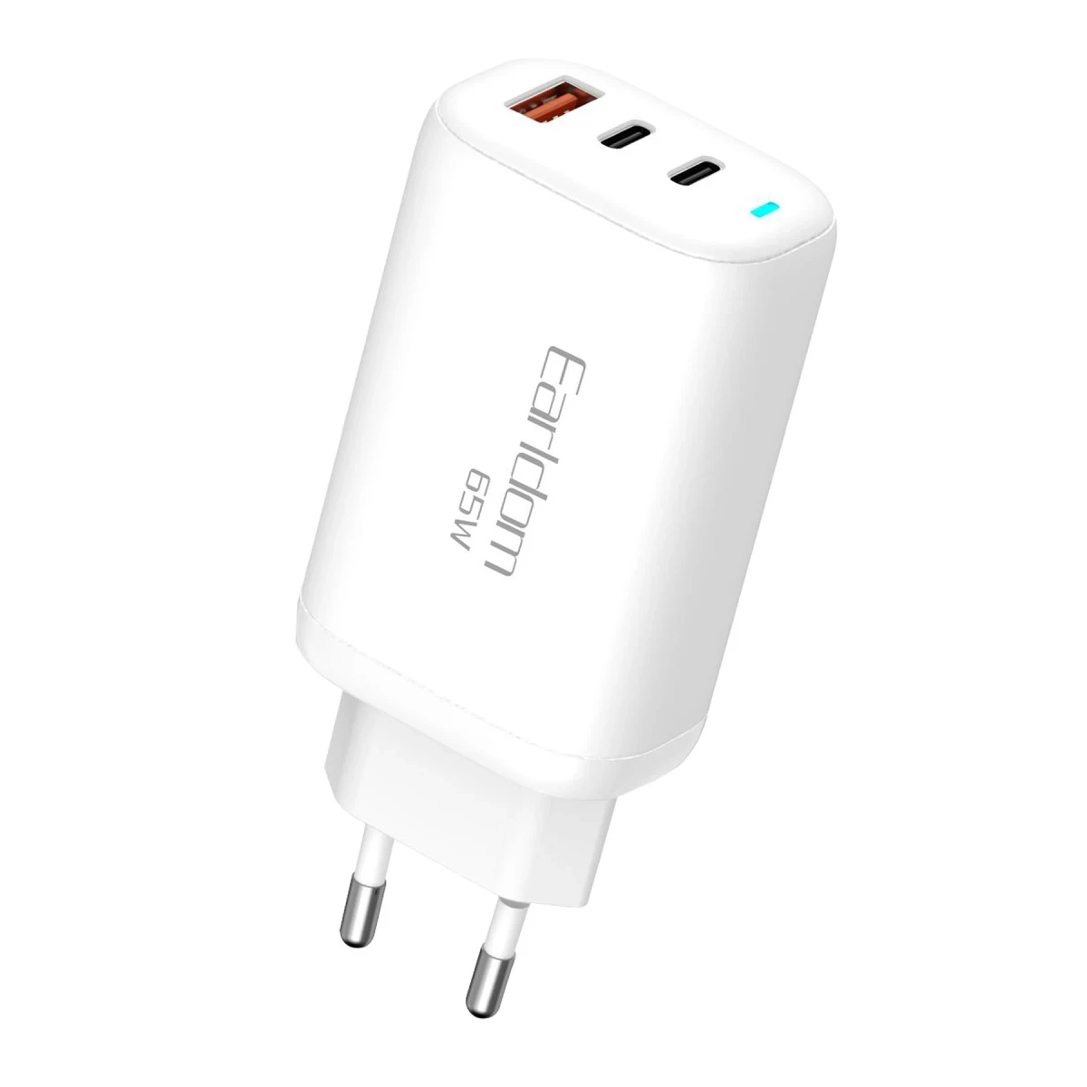 Earldom EU26i 2 Adet 65W Type-C ve 1 Adet 30W USB 3.0 Çıkışlı Ekstra Type-C to Lightning Kablolu GAN Şarj Cihazı - Beyaz