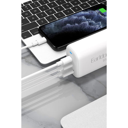 Earldom EU26i 2 Adet 65W Type-C ve 1 Adet 30W USB 3.0 Çıkışlı Ekstra Type-C to Lightning Kablolu GAN Şarj Cihazı