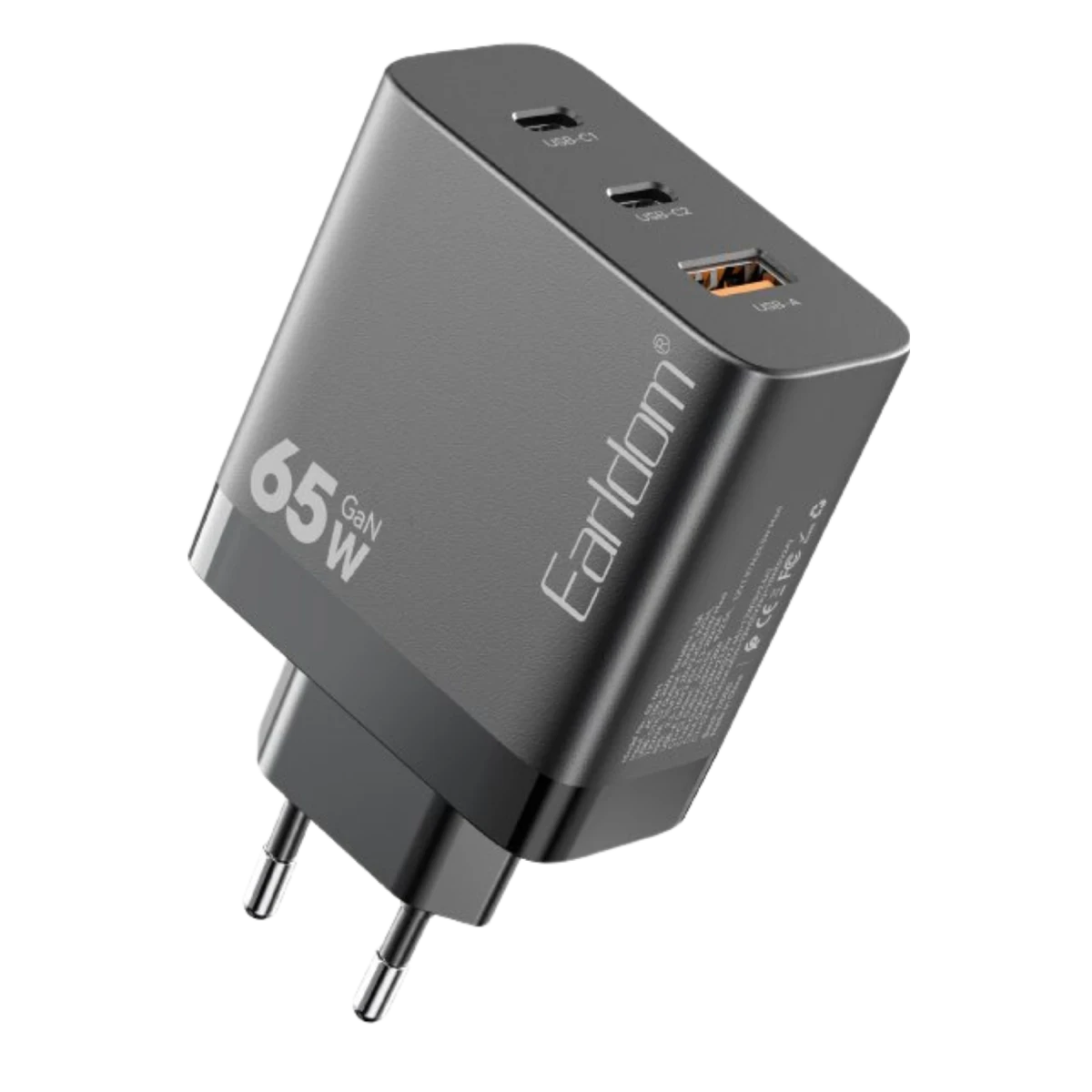 Earldom EU41 2 Adet Type-C ve 1 Adet USB Çıkışlı 65W GAN Şarj Aleti - Siyah