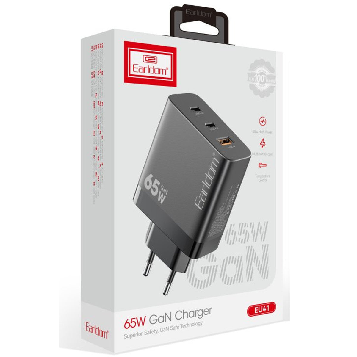 Earldom EU41 2 Adet Type-C ve 1 Adet USB Çıkışlı 65W GAN Şarj Aleti