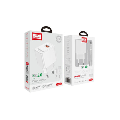 Earldom EU45 18W USB QC 3.0 Çıkışlı ve USB to Lightning Kablolu PD Hızlı Şarj Cihazı