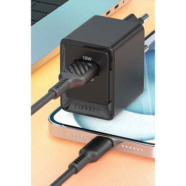 Earldom EU45 18W USB QC 3.0 Çıkışlı ve USB to Type-C Kablolu PD Hızlı Şarj Cihazı