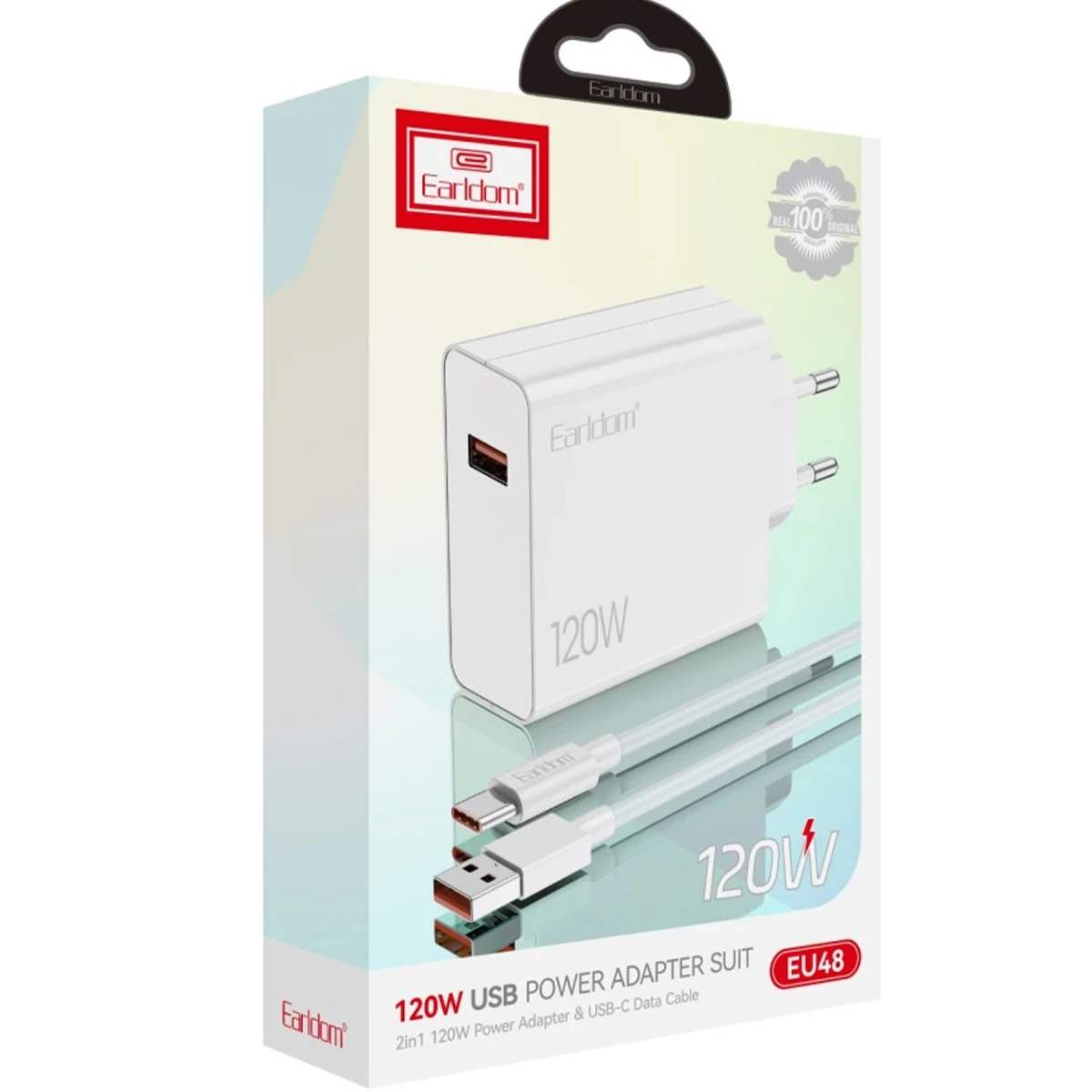 Earldom EU48 120W USB QC 3.0 Çıkışlı ve USB to Type-C Kablolu PD Hızlı Şarj Cihazı - Beyaz
