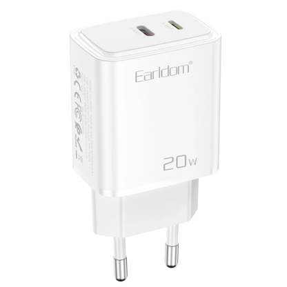 Earldom EU50 20W Type-C ve 20W Lightning Çıkışlı PD Hızlı Şarj Aleti - Beyaz