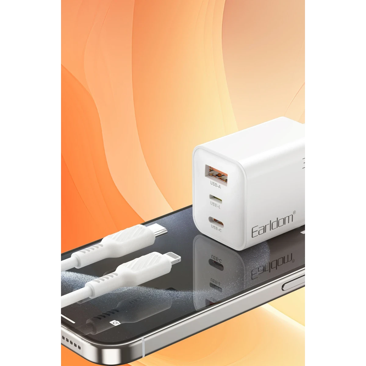 Earldom EU51 Type-C Lightning ve USB Çıkışlı 30W PD Hızlı Şarj Aleti - Beyaz