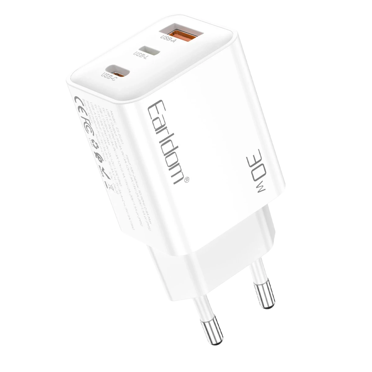 Earldom EU51 Type-C Lightning ve USB Çıkışlı 30W PD Hızlı Şarj Aleti - Beyaz