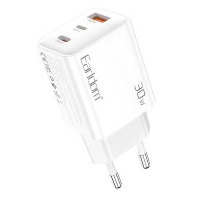 Earldom EU51 Type-C Lightning ve USB Çıkışlı 30W PD Hızlı Şarj Aleti - Beyaz