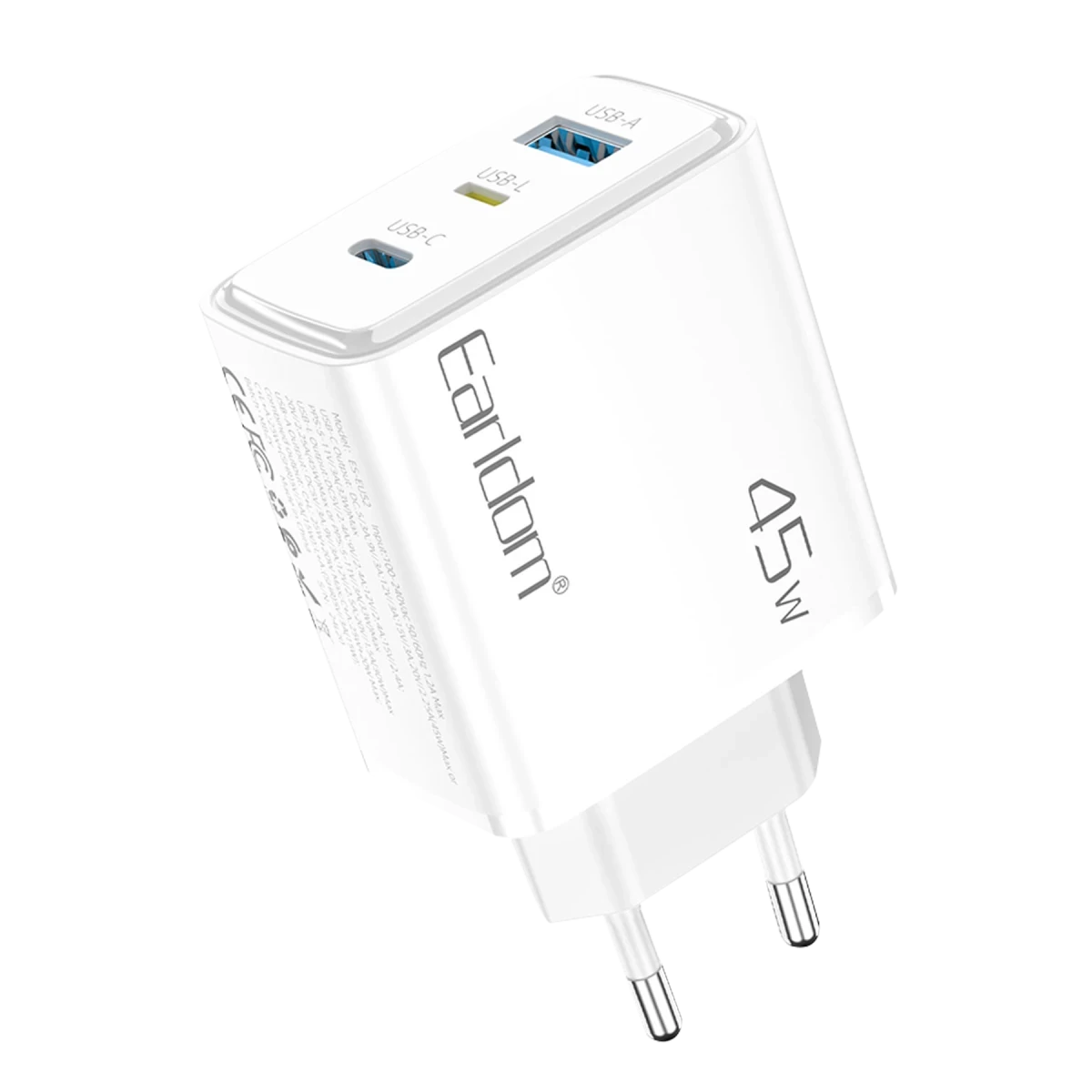 Earldom EU52 Type-C Lightning ve USB Çıkışlı 45W PD Hızlı Şarj Aleti - Beyaz