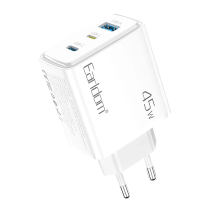 Earldom EU52 Type-C Lightning ve USB Çıkışlı 45W PD Hızlı Şarj Aleti - Beyaz