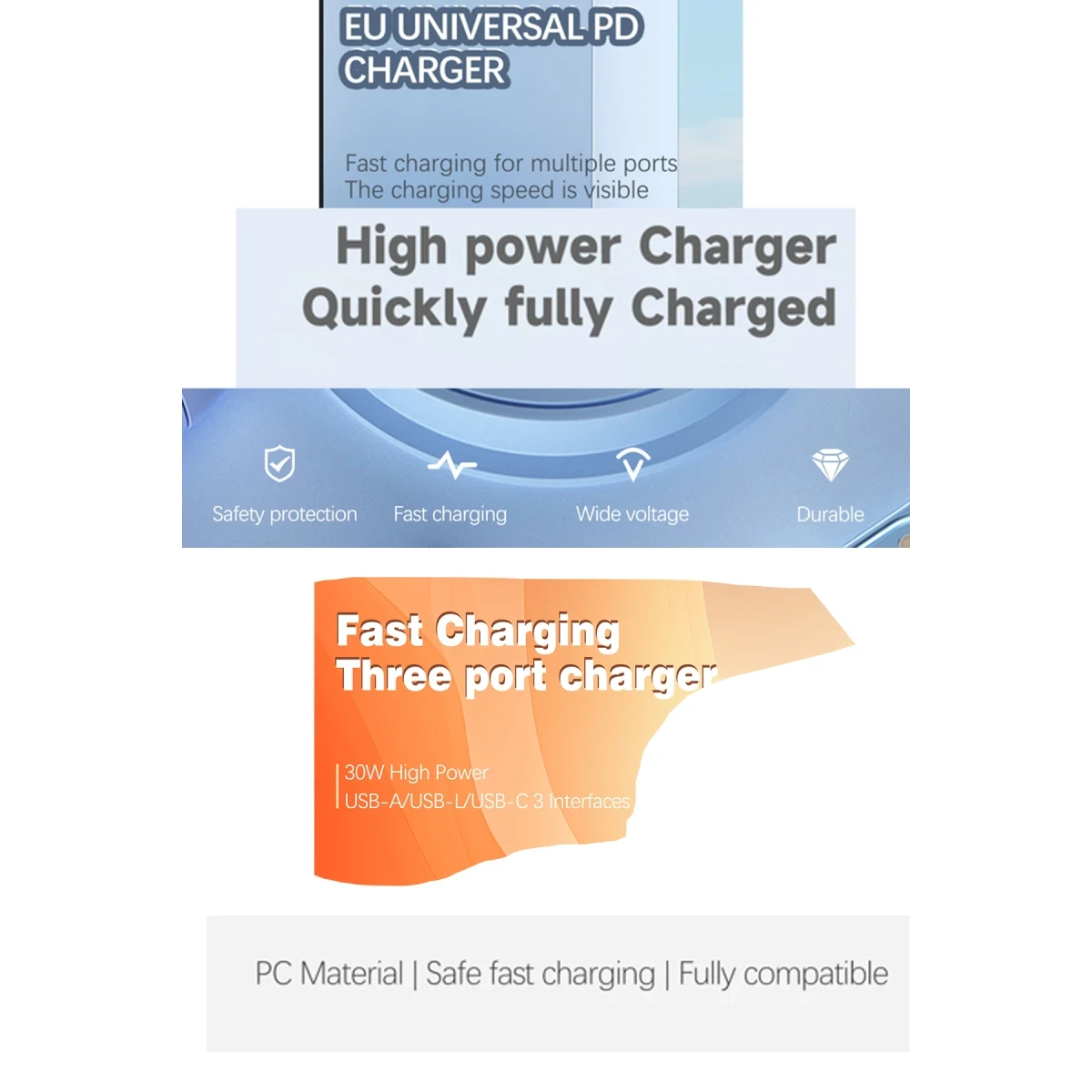 Earldom EU53 Type-C Lightning ve USB Çıkışlı 65W PD Hızlı Şarj Aleti - Beyaz