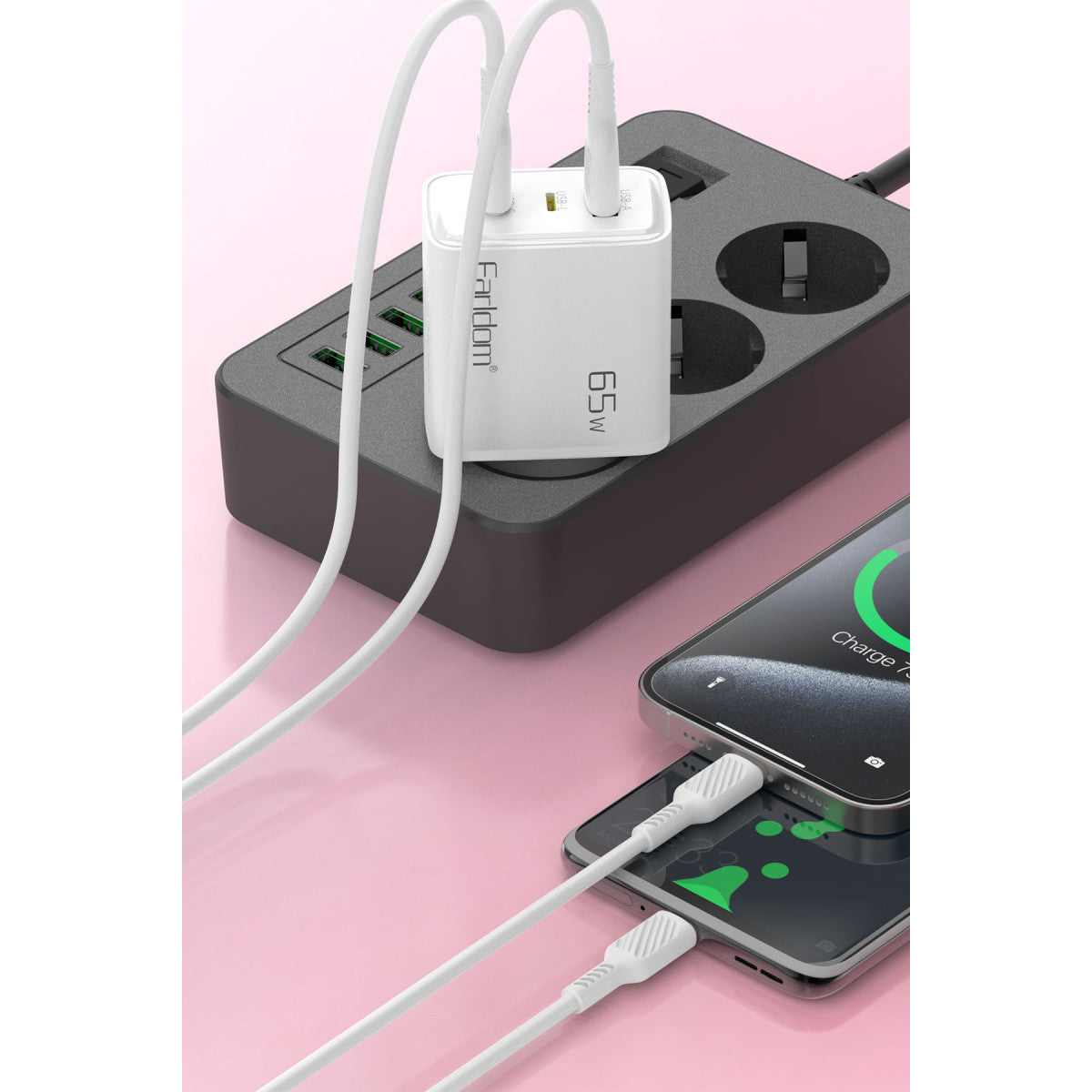 Earldom EU53 Type-C Lightning ve USB Çıkışlı 65W PD Hızlı Şarj Aleti