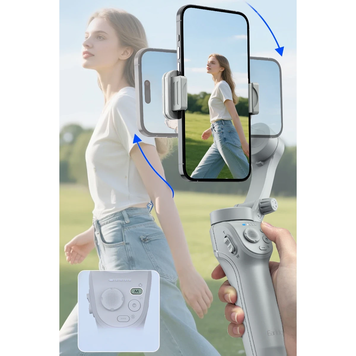 Earldom GS1 Ayarlanabilir Bluetooth Selfie Gimbal - Beyaz
