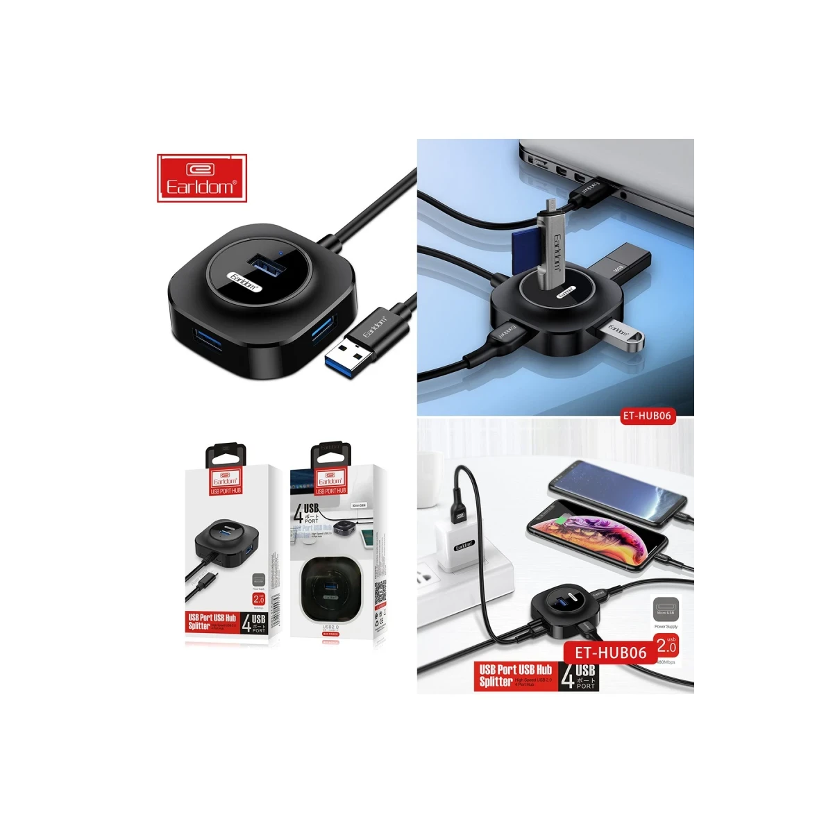Earldom HUB06 Tak Çalıştır 4 Adet Usb 2.0 Çıkışlı Usb Çoklayıcı - Siyah