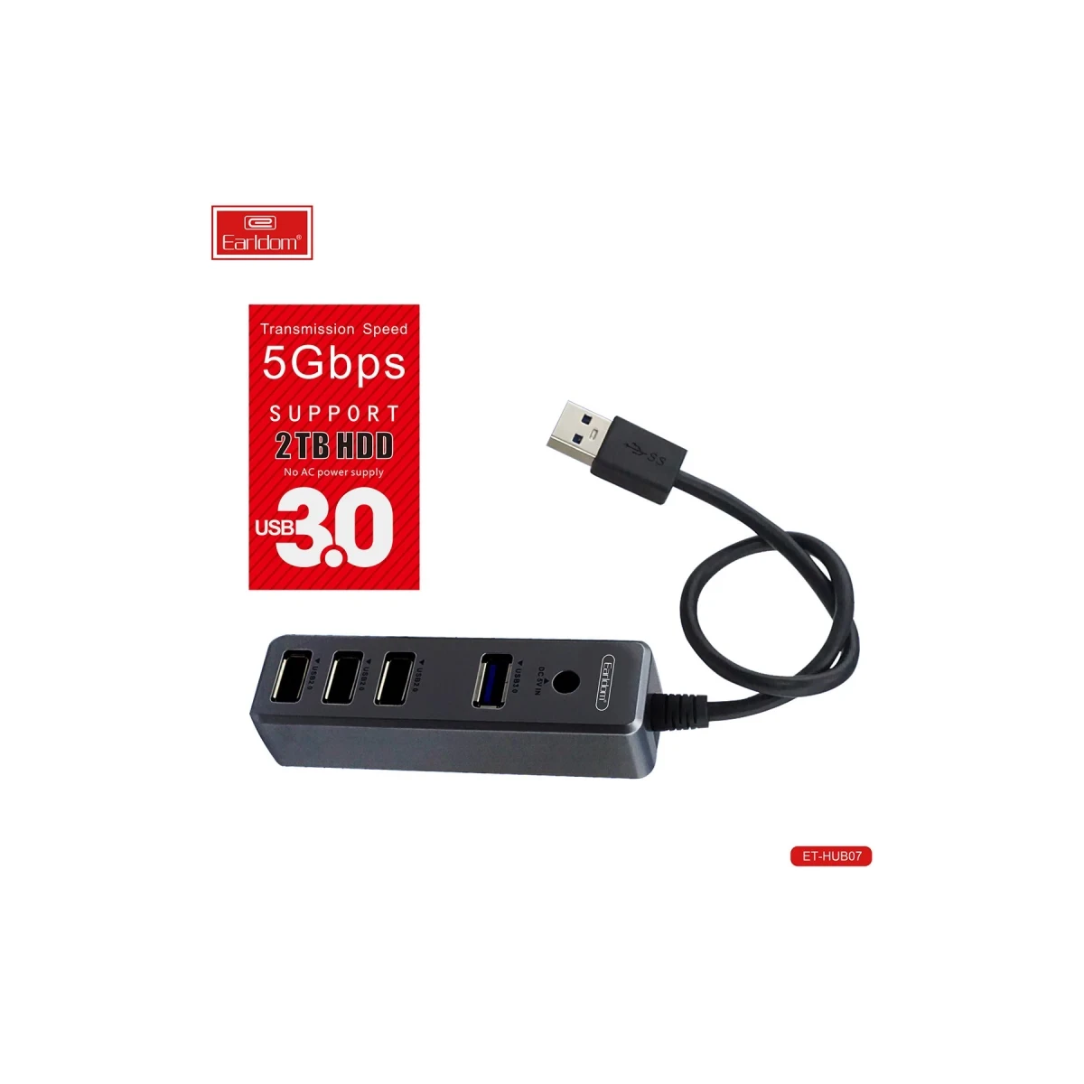 Earldom HUB07 Tak Çalıştır 3 Adet Usb 2.0 ve 1 Adet Usb 3.0 Çıkışlı Usb Çoklayıcı - Siyah