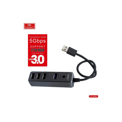 Earldom HUB07 Tak Çalıştır 3 Adet Usb 2.0 ve 1 Adet Usb 3.0 Çıkışlı Usb Çoklayıcı - Siyah