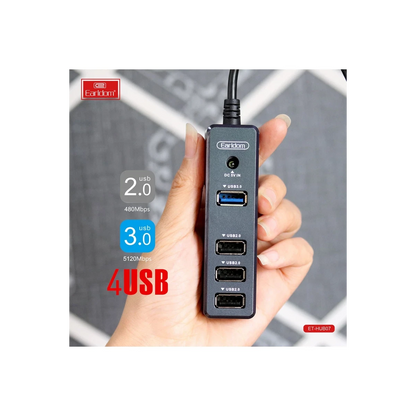Earldom HUB07 Tak Çalıştır 3 Adet Usb 2.0 ve 1 Adet Usb 3.0 Çıkışlı Usb Çoklayıcı - Siyah