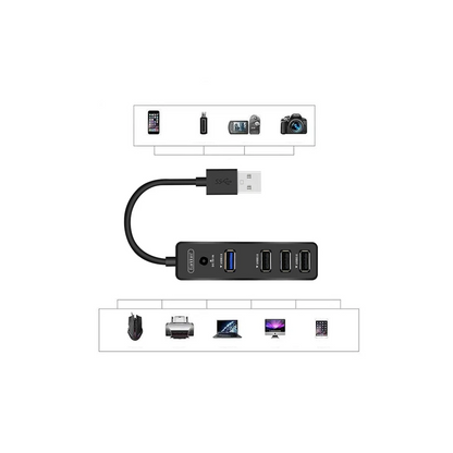 Earldom HUB07 Tak Çalıştır 3 Adet Usb 2.0 ve 1 Adet Usb 3.0 Çıkışlı Usb Çoklayıcı - Siyah