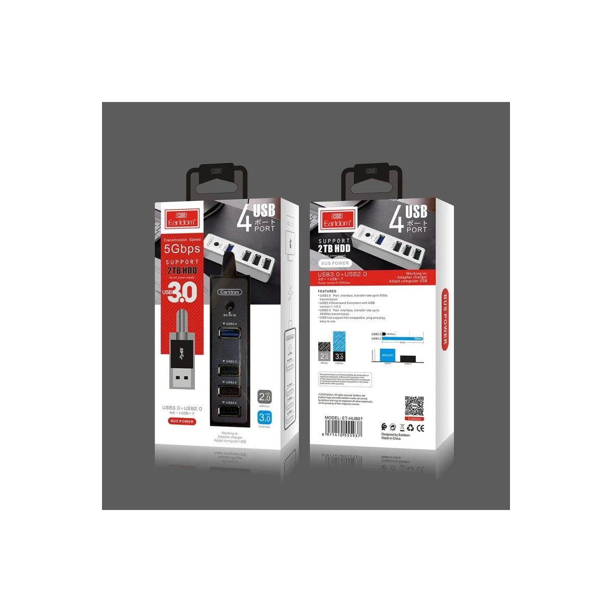 Earldom HUB07 Tak Çalıştır 3 Adet Usb 2.0 ve 1 Adet Usb 3.0 Çıkışlı Usb Çoklayıcı - Siyah