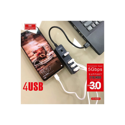 Earldom HUB07 Tak Çalıştır 3 Adet Usb 2.0 ve 1 Adet Usb 3.0 Çıkışlı Usb Çoklayıcı - Siyah