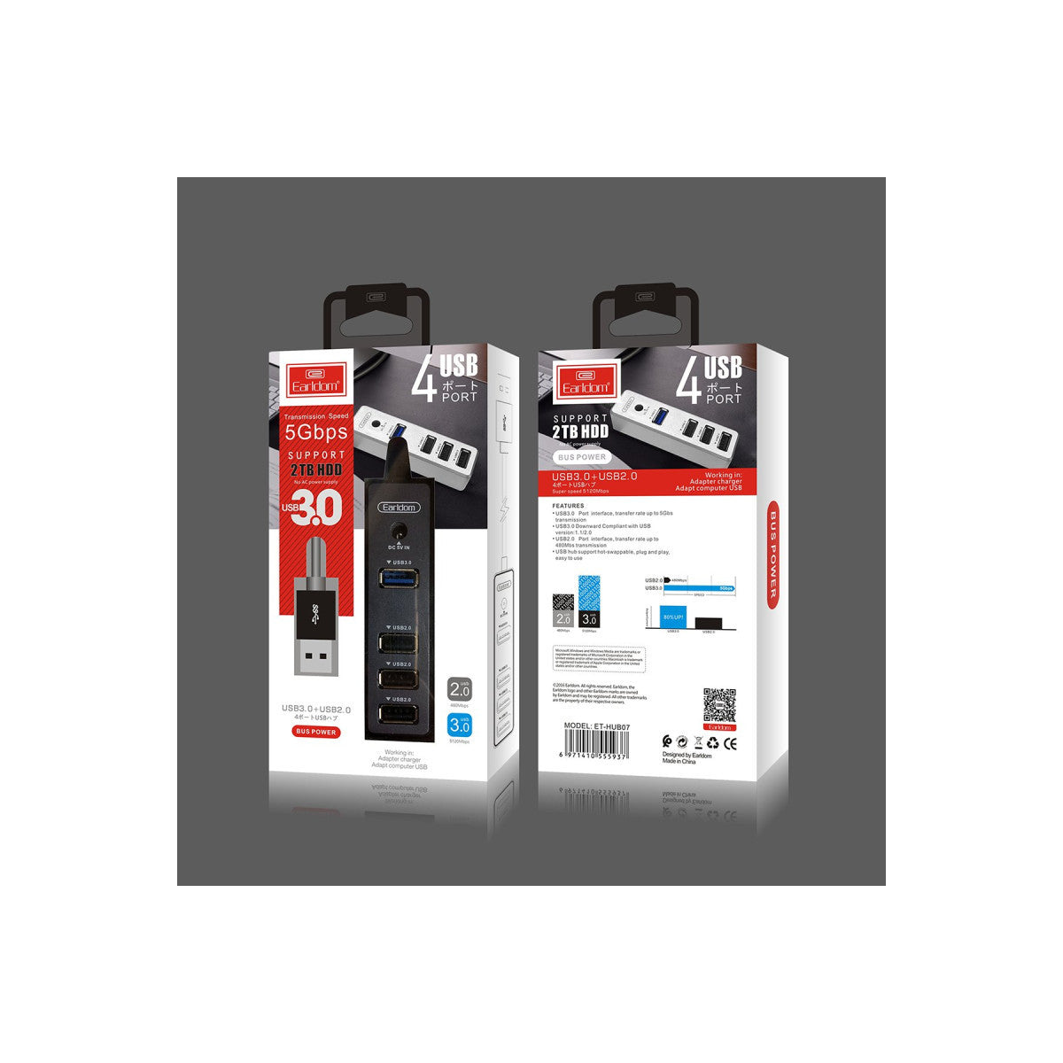 Earldom HUB07 Tak Çalıştır 3 Adet Usb 2.0 ve 1 Adet Usb 3.0 Çıkışlı Usb Çoklayıcı