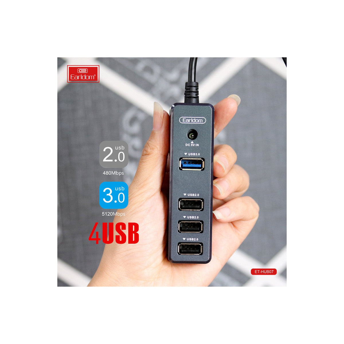 Earldom HUB07 Tak Çalıştır 3 Adet Usb 2.0 ve 1 Adet Usb 3.0 Çıkışlı Usb Çoklayıcı