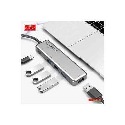 Earldom HUB12 Tak Çalıştır 40cm 4 Adet Usb 2.0 ve 1 Adet Type-C Çıkışlı Usb Çoklayıcı - Gri