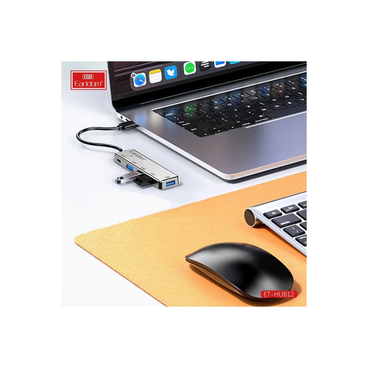 Earldom HUB12 Tak Çalıştır 40cm 4 Adet Usb 2.0 ve 1 Adet Type-C Çıkışlı Usb Çoklayıcı - Gri
