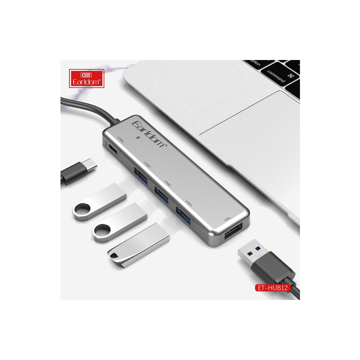 Earldom HUB12 Tak Çalıştır 40cm 4 Adet Usb 2.0 ve 1 Adet Type-C Çıkışlı Usb Çoklayıcı
