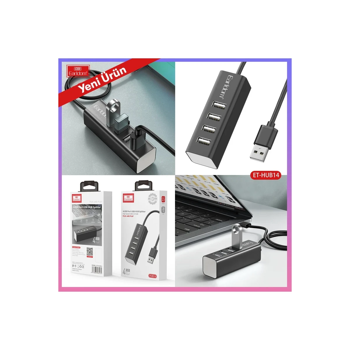 Earldom HUB14 Tak Çalıştır 4lü Usb Çoklayıcı - Siyah