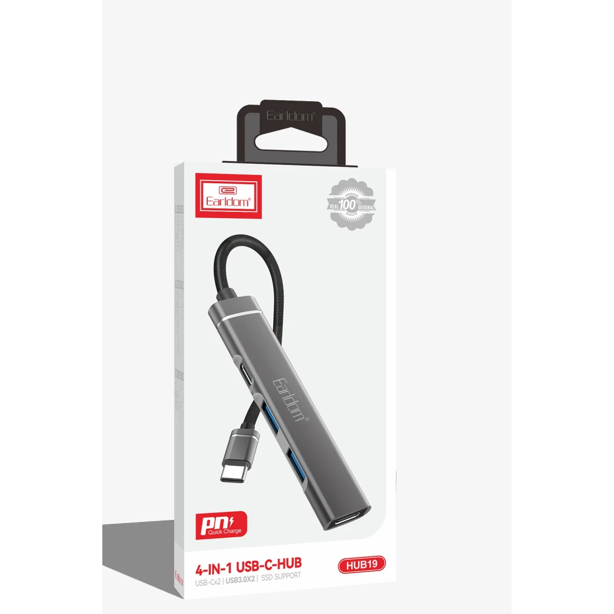 Earldom HUB19 2 Adet USB ve 2 Adet Type-C Çıkışlı PD Şarj Destekli Hub Dönüştürücü - Gri