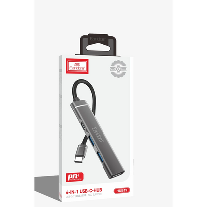 Earldom HUB19 2 Adet USB ve 2 Adet Type-C Çıkışlı PD Şarj Destekli Hub Dönüştürücü - Gri