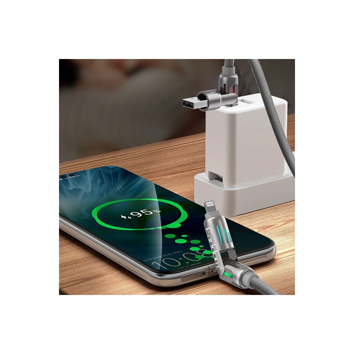 Earldom IC02 4in1 240W Type-C to Type-C Ekstra 2.4A USB to Lightning ve 30W Type-C to Lightninge Dönüşme Özellikli PD Hızlı Şarj Kablosu - Gri