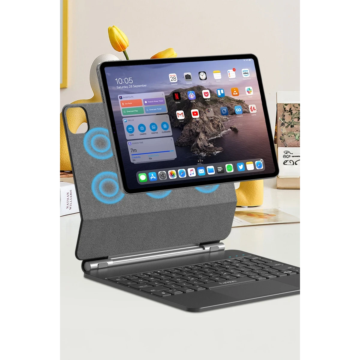 Earldom Apple KB10 iPad Pro 12.9 (2021) Kablosuz Klavyeli Tablet Kılıfı - Siyah