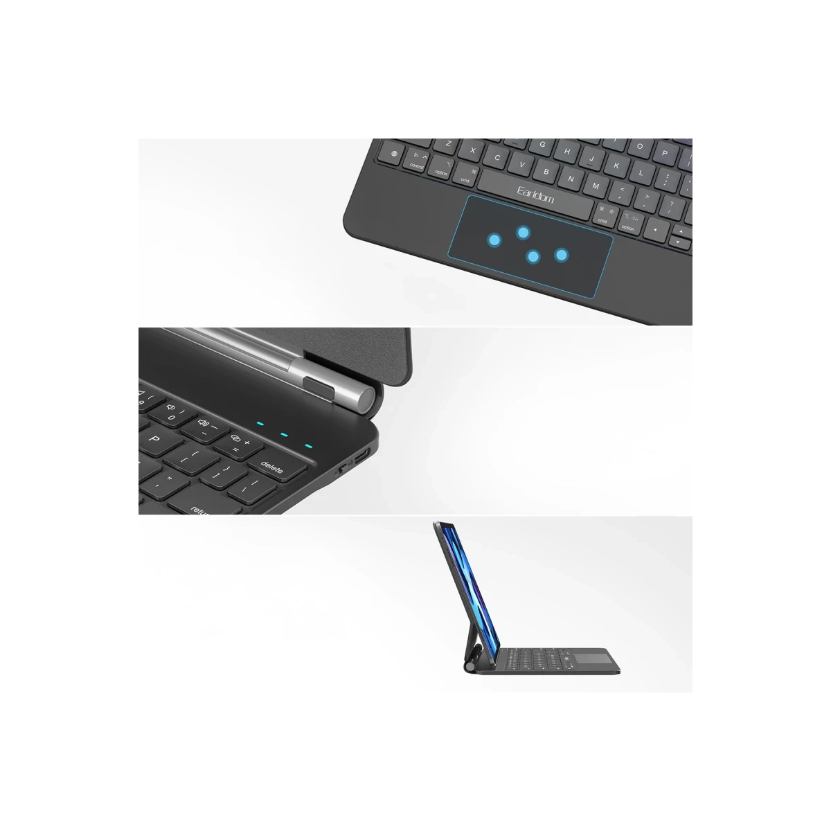 Earldom Apple KB10 iPad Pro 12.9 (2021) Kablosuz Klavyeli Tablet Kılıfı - Siyah