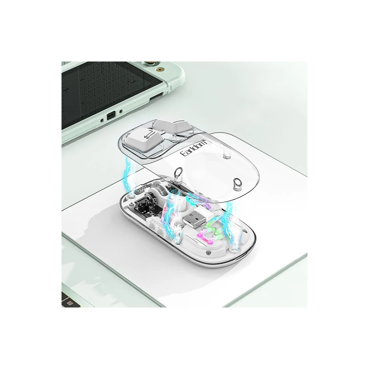Earldom KM16 1600 DPI Sessiz Transparan Yapılı RGB Kablosuz Ofis Mouse - Beyaz