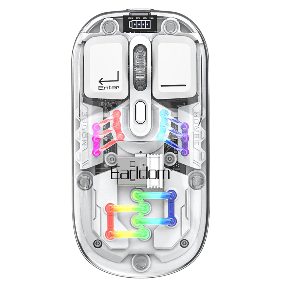 Earldom KM16 1600 DPI Sessiz Transparan Yapılı RGB Kablosuz Ofis Mouse - Beyaz