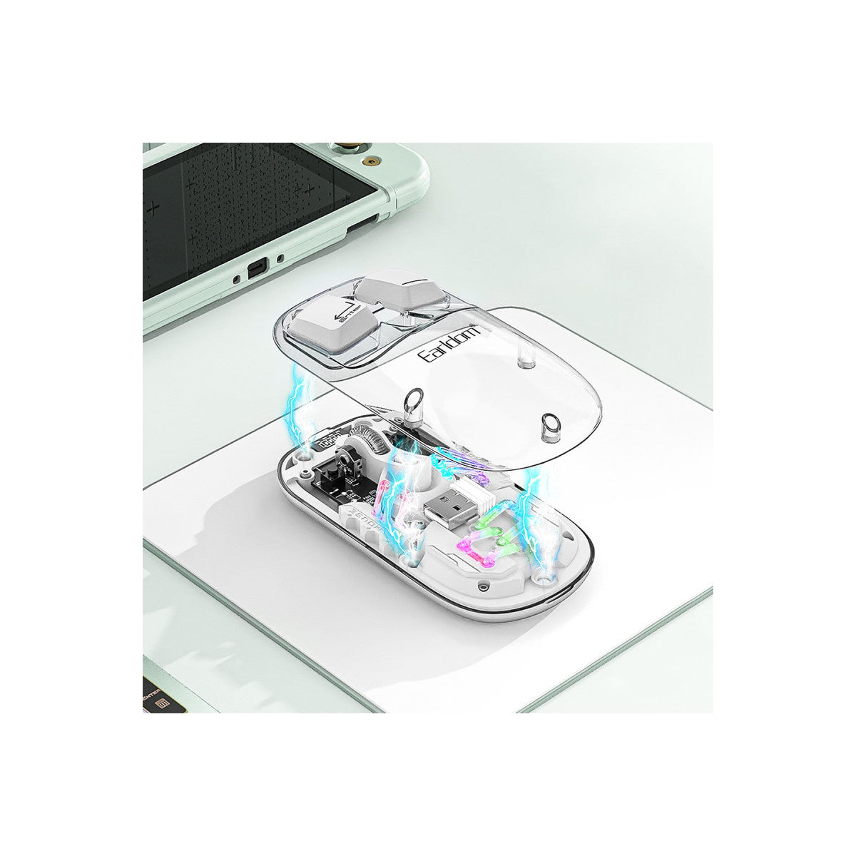 Earldom KM16 1600 DPI Sessiz Transparan Yapılı RGB Kablosuz Ofis Mouse