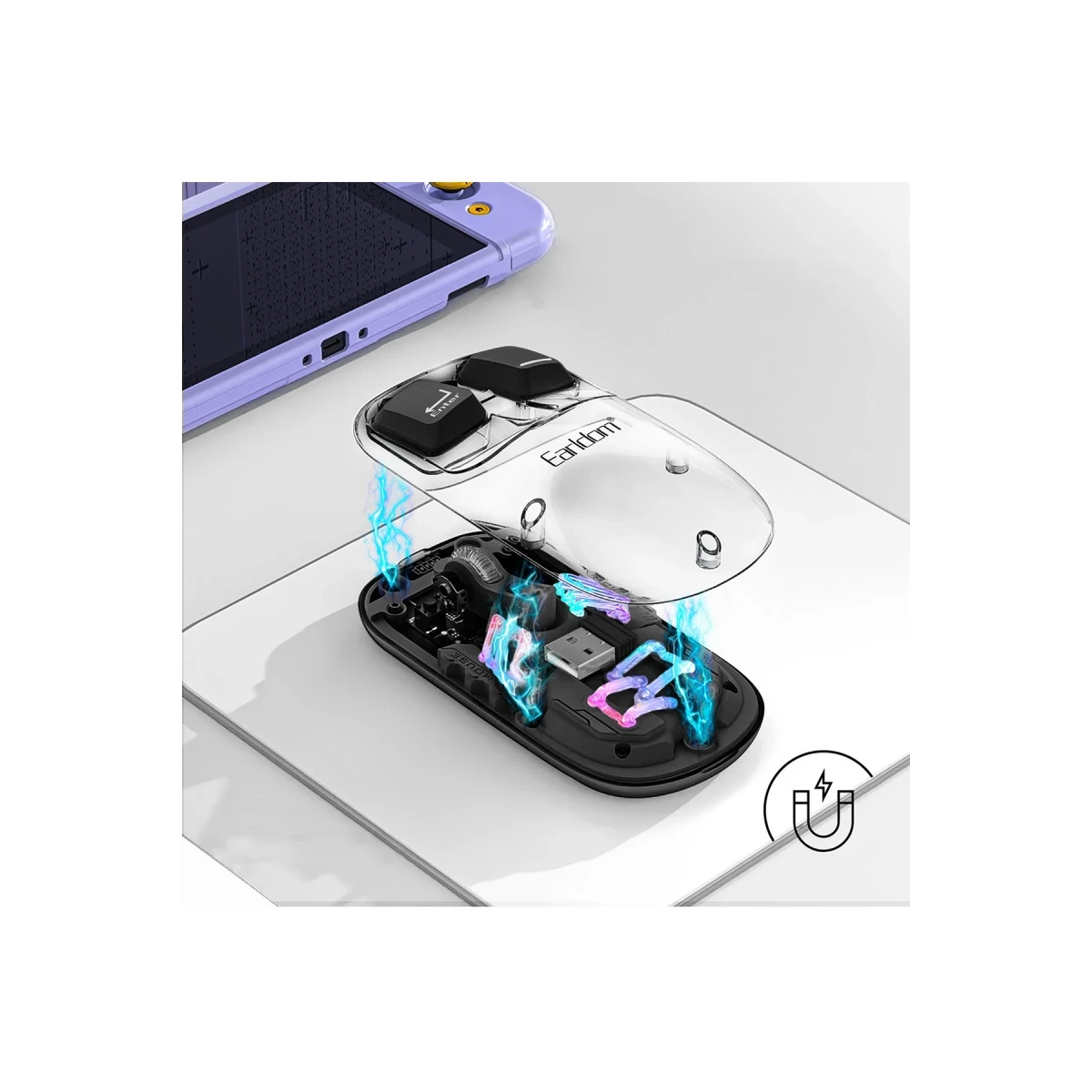 Earldom KM16 1600 DPI Sessiz Transparan Yapılı RGB Kablosuz Ofis Mouse - Siyah