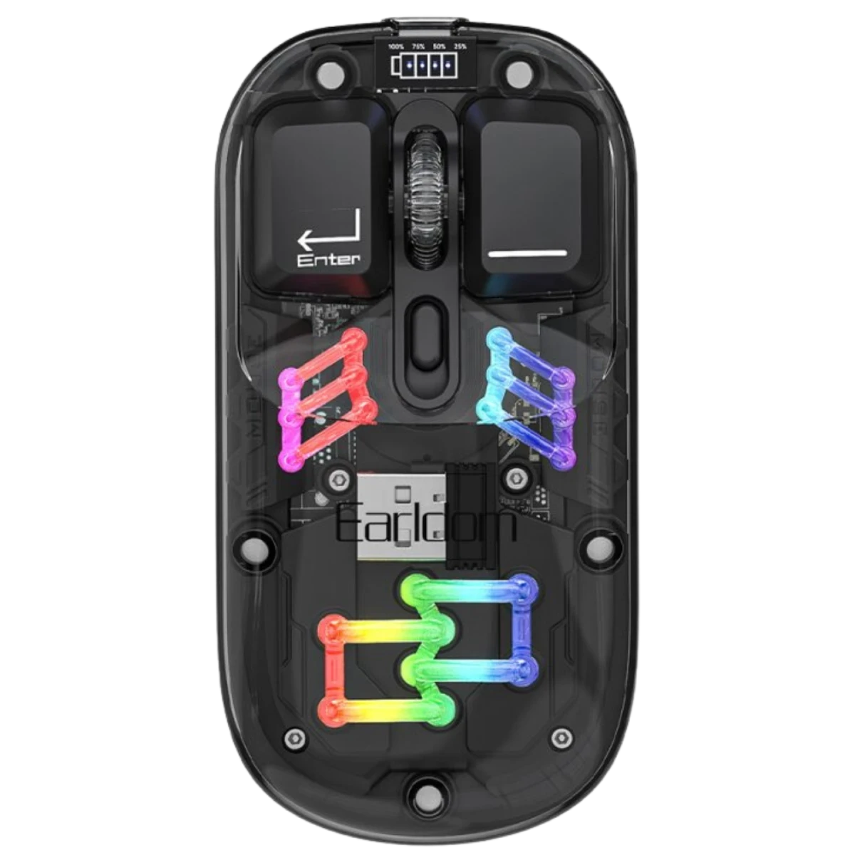 Earldom KM16 1600 DPI Sessiz Transparan Yapılı RGB Kablosuz Ofis Mouse - Siyah