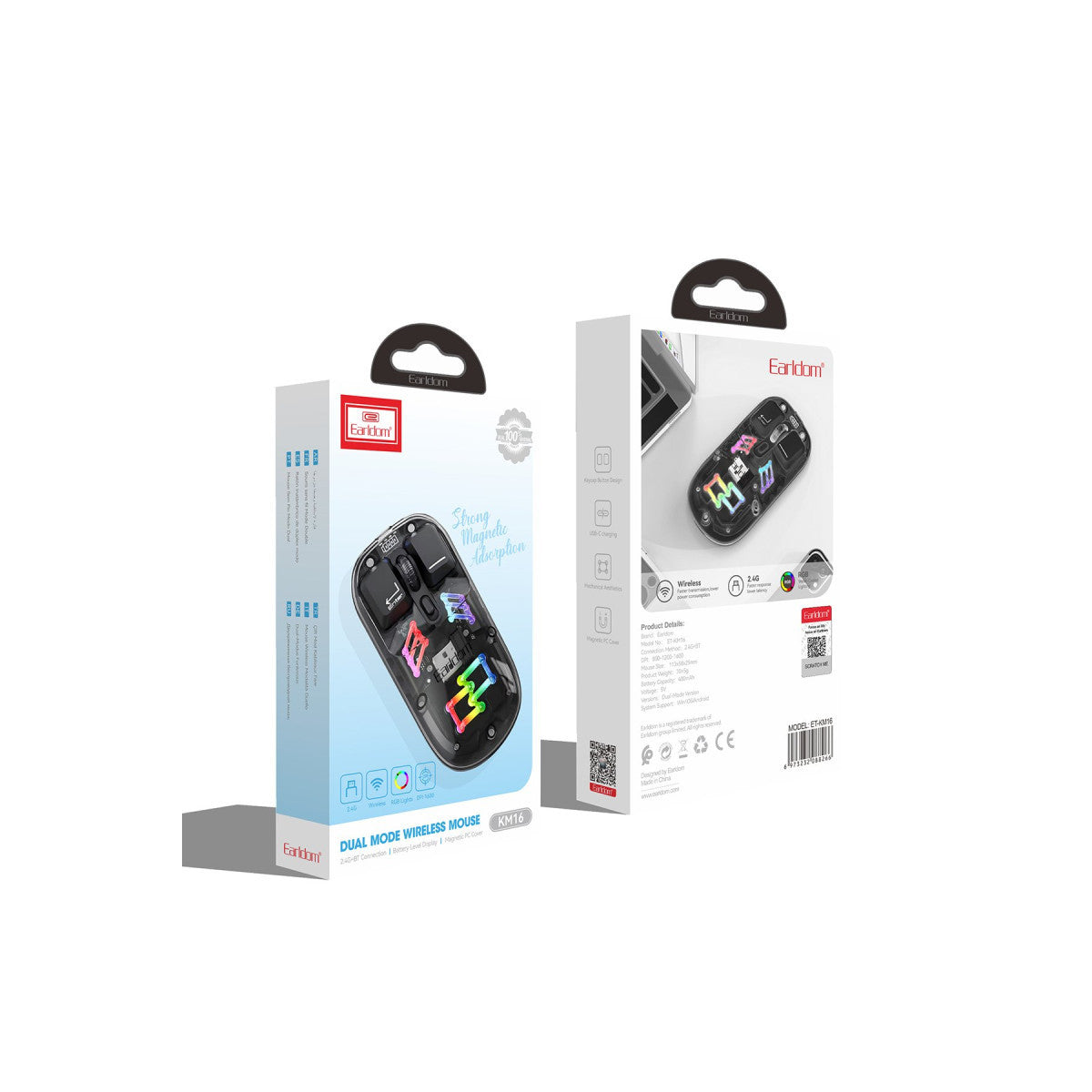 Earldom KM16 1600 DPI Sessiz Transparan Yapılı RGB Kablosuz Ofis Mouse