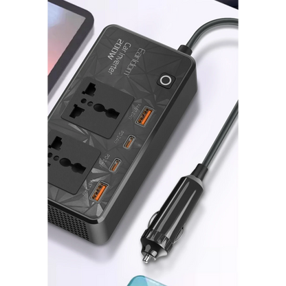 Earldom LT01 200W AC 220V Çıkışlı PD Destekli 4 Portlu Araç İçi Güç Dönüştürücü - Siyah