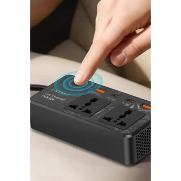 Earldom LT01 200W AC 220V Çıkışlı PD Destekli 4 Portlu Araç İçi Güç Dönüştürücü - Siyah